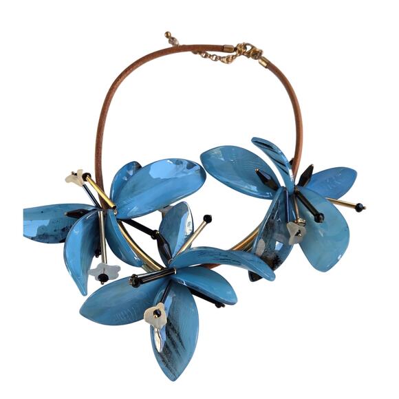 Blue Orchid Floral Statement Necklace – Chunky Movable Petals Adjustable - Picture 10 of 16